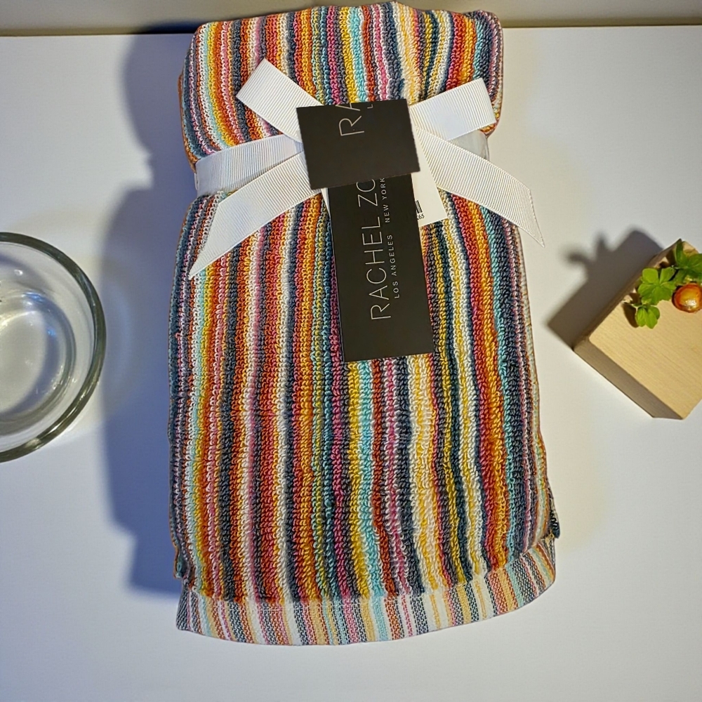Rachel Zoe Setbof 2  Colorful Cotton Hand Towels Stripes Multicolored NWT